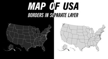 detaljerad karta över Amerikas förenta stater med gränser. pedagogiskt designelement. lätt redigerbar svartvit vektor