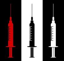 Symbol, medizinische Spritze in verschiedenen Farben. Nutzen und Schaden der Impfung. Influenza-Prävention, Bekämpfung von Virusinfektionen vektor