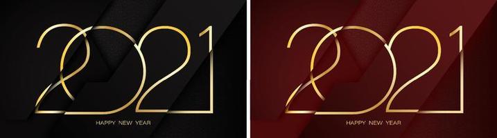 lyxiga hälsningsbakgrunder gott nytt år 2021. samling av inbjudningsmallar för nyår semester med gyllene originalnummer på röd och svart bakgrund. vektor