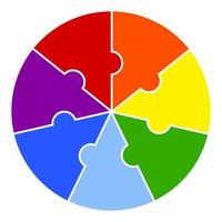 Rundes Puzzle aus Stücken in Regenbogenfarben. Diagramm, Infografik-Element. Vektor auf weißem Hintergrund