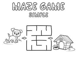 einfaches Labyrinth-Puzzle-Spiel für Kinder. Skizzieren Sie ein einfaches Labyrinth- oder Labyrinthspiel mit Hund. vektor
