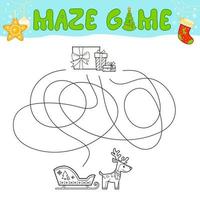 Weihnachtslabyrinth-Puzzlespiel für Kinder. umriss labyrinth oder labyrinth. Pfadspiel mit Weihnachtsschlitten finden. vektor