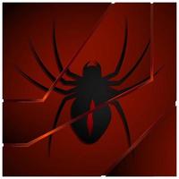 schwarze giftige Spinne auf schwarz-rotem polygonalem Hintergrund aus Scherben. futuristische illustration, gefährliche insekten. Vektor