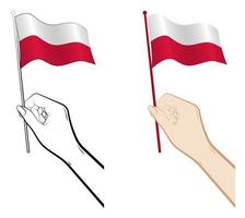kvinnlig hand håller försiktigt Polens lilla flagga med fingrarna. semester designelement. vektor på en vit bakgrund
