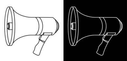 megaphon, kinoregisseur lautsprecher. Reden des Sprechers bei Kundgebungen, Streiks und Versammlungen. Schwarz-Weiß-Vektor vektor