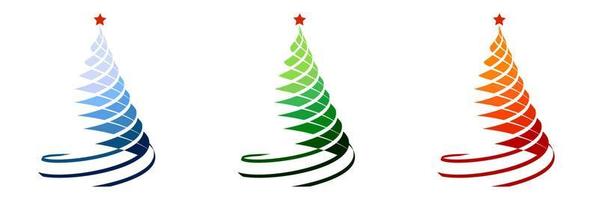 Reihe von Silhouetten von Weihnachtsbäumen, stilisiert mit festlichem Band umschlungen. weihnachten und neujahr 2021. symbole. Farbvektor vektor