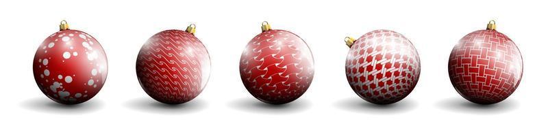 röda julkulor. uppsättning nyårsdekorationer med prydnad. god Jul. nyårsfirande. realistisk vektor på vit bakgrund