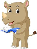 ein Cartoon-Nashorn, das ein Buch hält vektor