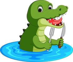 tecknad krokodil förbereder sig för att äta vektor