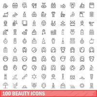 100 Beauty-Icons gesetzt, Umrissstil vektor