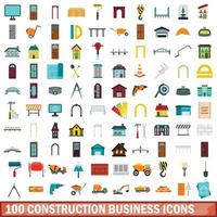 100 Symbole für Bauunternehmen, flacher Stil vektor