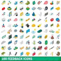 100 Feedback-Icons gesetzt, isometrischer 3D-Stil vektor