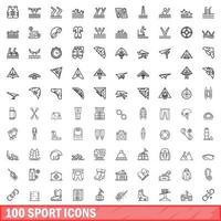 100 Sportsymbole gesetzt, Umrissstil vektor