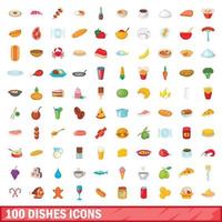 100 Gerichte Icons Set, Cartoon-Stil vektor