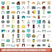 100 arkitektur business ikoner set, platt stil vektor