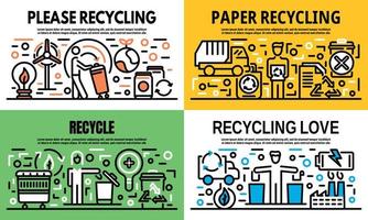 recycling-banner-set, umrissstil vektor