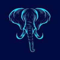 elefant konst logotyp vektor. djur neon design med mörk bakgrund. abstrakt grafisk illustration. isolerad svart bakgrund för t-shirt, affisch, kläder, merch, kläder, badge design vektor