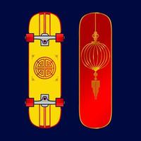 Skateboard-Stil Chinesisches Neujahrsfest Vektorkunst potrait Logo farbenfrohes Design mit dunklem Hintergrund. abstrakte skate-grafische illustration. isolierter schwarzer hintergrund für t-shirt, poster, kleidung. vektor