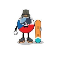 maskottchenkarikatur des tschechischen snowboardspielers vektor