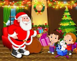 weihnachtsmann mit weihnachtsbaum und süßem kind vektor