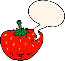 tecknad jordgubbe och pratbubbla i serietidningsstil vektor