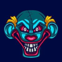 Clown-Zombie-Kunst-Potrait-Logo farbenfrohes Design mit dunklem Hintergrund. abstrakte Vektorillustration. isolierter schwarzer hintergrund für t-shirt, poster, kleidung, merch, bekleidung, abzeichendesign vektor