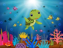 Cartoon-Schildkröte unter Wasser vektor