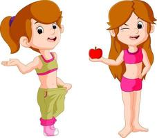 Diät mit zwei Mädchen, die Apfel hält vektor
