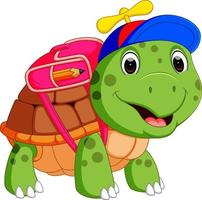 söt sköldpadda gå till skolan vektor