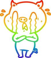 rainbow gradient linjeteckning gråtande gris tecknad vektor