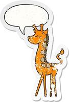 Cartoon-Giraffe und Sprechblase beunruhigter Aufkleber vektor