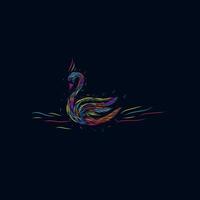 swan line popkonst potrait färgglad design logotyp med mörk bakgrund vektor