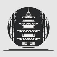 Japanische Pagode Vektor Silhouette Linie Pop Art Potrait Logo farbenfrohes Design. abstrakte Vektorillustration. isolierter schwarzer hintergrund für t-shirt, poster, kleidung.