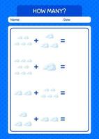 hur många räknar spel med moln. arbetsblad för förskolebarn, aktivitetsblad för barn vektor