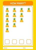 wie viele zählen spiel mit ananas. arbeitsblatt für vorschulkinder, kinderaktivitätsblatt vektor