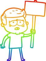 Regenbogen-Gradientenlinie Zeichnung Cartoon müder Mann vektor