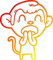 warme Gradientenlinie Zeichnung gähnender Cartoon-Affe vektor