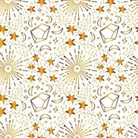 himmlisches nahtloses Muster. vielfältiges Muster mit goldener Textur aus leuchtenden Sternen und Kristallen, umgeben von kosmischem Staub. Vektorgrafik auf Lager isoliert auf weißem Hintergrund. vektor