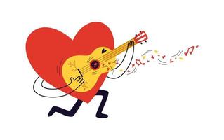 kleine Herzen und Noten fliegen aus der gelb lackierten Gitarre. Valentinstag-Konzept. vektor