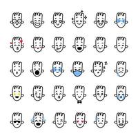 Emoji-Vektorsatz. große Sammlung handgezeichneter Doodle-Gesichter verschiedener Emotionen. Schwarz auf Weiß Illustration von niedlichen Avataren von Menschen isoliert auf weißem Hintergrund. vektor