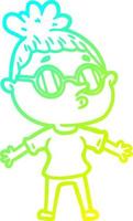 Kalte Gradientenlinie Zeichnung Cartoon-Frau mit Sonnenbrille vektor