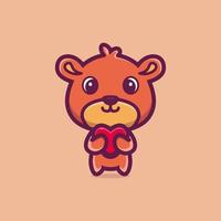söt nallebjörn står och håller kärlek tecknad ikon vektorillustration. djur kärlek ikon koncept premium vektor