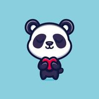 söt panda stående håller kärlek tecknad ikon vektorillustration. djur kärlek ikon koncept premium vektor