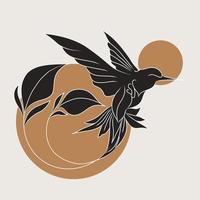 Silhouette eines magischen Vogels mit Blumen, Vektorset. trendige Strichzeichnung. abstraktes Körperkunstdesign für Druck, Cover, Tapete, minimale Wandkunst. vektor