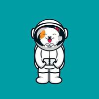 niedlicher katzen-astronaut steht auf cartoon-vektor-symbol-illustration. Symbolkonzept für Wissenschaftstechnologie isolierter Premium-Vektor. flacher Cartoon-Stil vektor