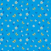 sömlösa mönster av fjärilar och blommor. romantisk vintage bakgrund för textil, tyg, dekorativt papper på en blå bakgrund. vektor