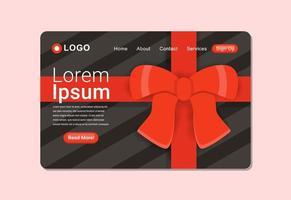 realistisches geschenkverpackungs-landing-page-design mit rotem band vektor