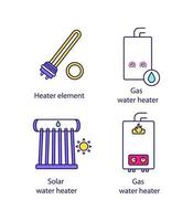 uppvärmning färg ikoner set. el- och gasvattenberedare, värmepanna, industriell varmvattenberedare. isolerade vektorillustrationer vektor