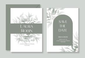 botanisk grönska bröllopsinbjudan mall set med akvarell blad och båge för fest, gratulationskort. vektor