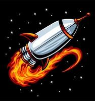 Weltraum-Cartoon-Rakete mit Sternen vektor